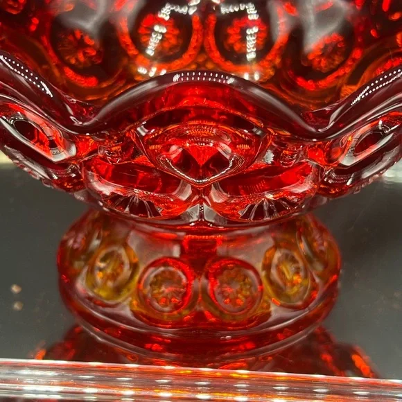 Vintage LE Smith Moon & Stars Ruby Red & Amberina Glass Footed Bowl ~ GLOWS - Picture 6 of 10
